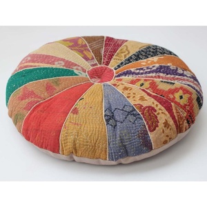 Wholesale Fair Trade Designer <b>Zafu</b> Cushion Pillow Multicolor Patchwork Vintage Kantha Seat Soft PVC Filled Cushion Fabric - Product Image 2