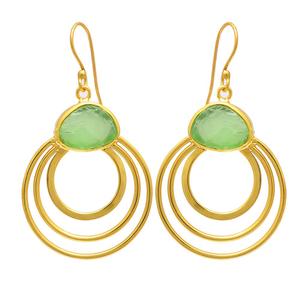 Préhnite naturelle calcédoine pierre précieuse brute 925 boucles d'oreilles en argent massif plaqué or pour femmes, grossiste Fabrication Casa De Plata - Product Image 1