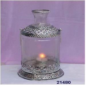 Silver Brass & Clear Glass <b>Lantern</b> Handmade American Style Christmas Home Decor - Product Image 2