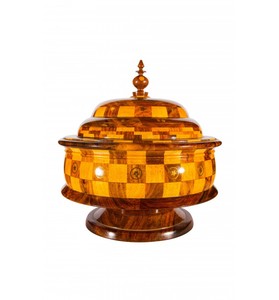Boîte de rangement en bois de forme ronde, panier en bois fait à la main, seau en bois sculpté, boîte de travail pour pot à polir et incrusté - Product Image 1