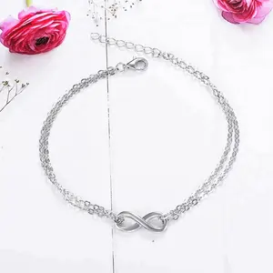 Double chain infinity charm women 925 Italian bracelet silver