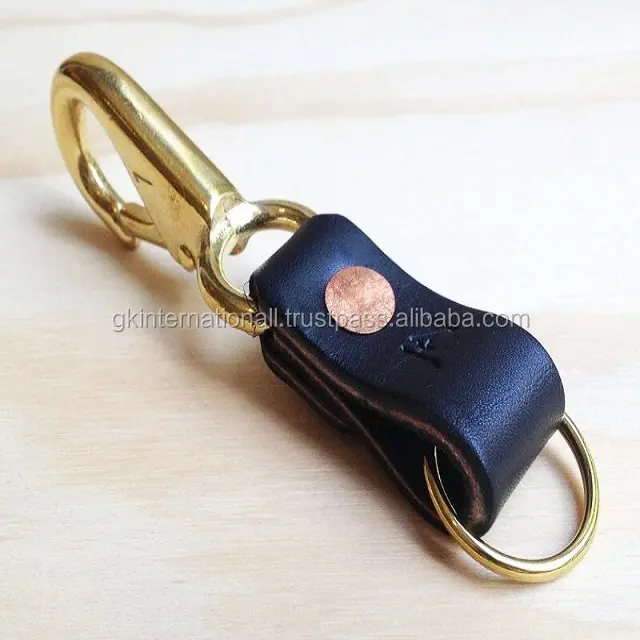 Оптовая продажа, брелок для ключей из цельнозерновой кожи с легко открытым латунным крючком для ключей и аксессуаров, оптовый заказ