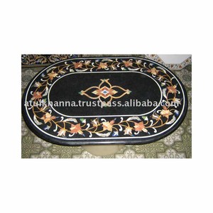 Oval Shape Black Marble Inlay <b>Table</b> <b>Top</b> - Product Image 1