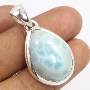 El más vendido hecho a mano Natural LARIMAR pera cabujón piedra preciosa 925 plata esterlina encantador colgante regalo joyería para ella - Product Image 1