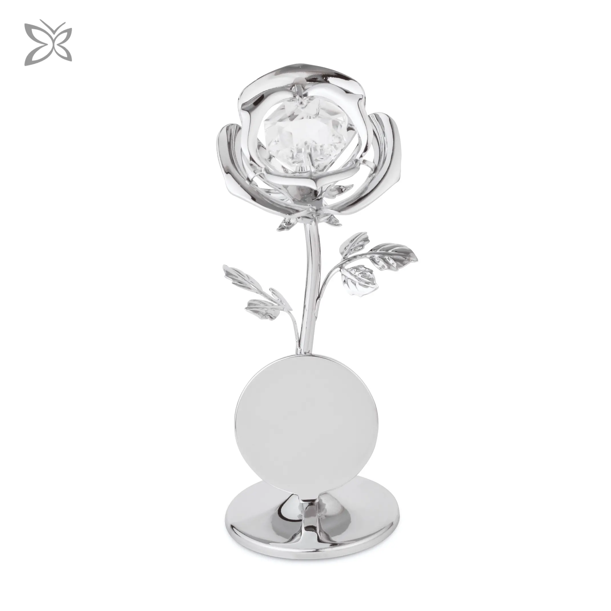 Crystocraft Gepersonaliseerde Chrome Plated Metal Rose Beeldje Versierd Met Brilliant Cut Kristallen Cadeau Voor Haar