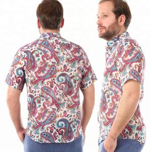 Chemises pour hommes au design vintage, élégantes, avec motifs de symboles colorés asymétriques, col montant stylé, largeur S-M L-XL, 100% coton - Product Image 2