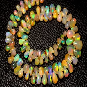 Perles naturelles multicolores en forme de gouttes lisses, opale éthiopienne, de bonne qualité, prix de gros - Product Image 1