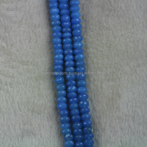 Perles rondes à facettes en calcédoine bleue (rondelle) pour la fabrication de bijoux - Product Image 2