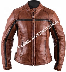 Blouson homme, en cuir de vache véritable, marron, pour moto - Product Image 1