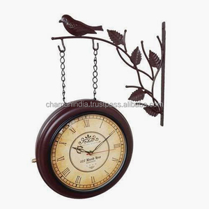 Double Sided Hanging Wall Clock With Bird And Leaves - Product Image 1