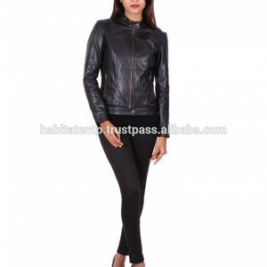 Chaqueta de piel de vaca auténtica para mujer, chaqueta negra personalizada - Product Image 3