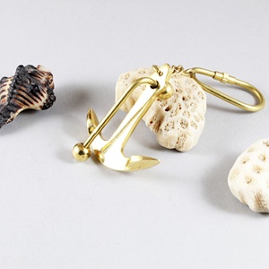 Mini llavero de ancla de latón marino, barra náutica, soporte para llaves, bucle para niños, adultos, mosquetón promocional personalizable antiguo - Product Image 1