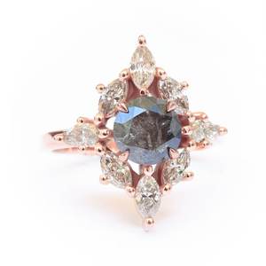 แหวนหมั้นเพชรแบล็คซอลท์แอนด์เปปเปอร์ 2.40 กะรัต ดีไซน์เนอร์ ทองคำชมพู 14k เครื่องประดับชั้นดี - Product Image 1