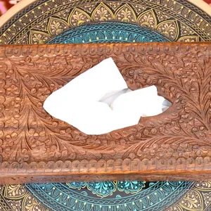 Caixa de Tecido em madeira, Mão esculpida em madeira conjunto caixa de tecido, capa de tecido em Madeira