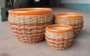 Maceta de Cerámica Rústica Ecológica de Estilo Vintage, Maceta para Jardín Exterior, Diseño Circular, Acabado Esmaltado, Decoración Interior/Exterior - Product Image 6