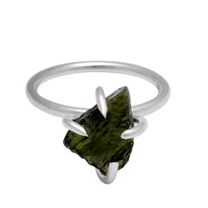 Bague en pierres précieuses brutes Bijoux en argent moldavite brut en argent sterling 925 naturel Qualité et satisfaction du client PAR CASA DE PLATA. - Product Image 2