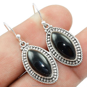 Pendientes de gota hechos a mano de Plata de Ley 925 con forma de marquesa, piedras preciosas de ónix negro, proveedor ODM OEM para mujeres hermosas para fiesta - Product Image 1