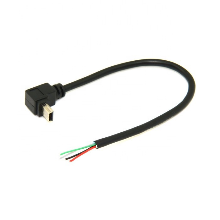 Custom Black Right Angled 90 Degree Mini <strong>USB</strong> 5pin to <strong>Bare</strong> Open <strong>End</strong> 4 <strong>Wire</strong> <strong>Cable</strong>