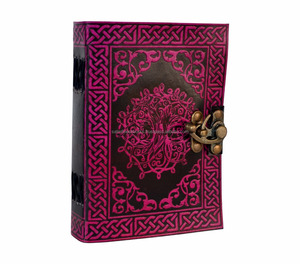 Celtique Arbre De Vie À La Main Steampunk En Relief Plume Rose Avec Noir 100% En Cuir Véritable Journal Cahier & Carnet De Croquis Journal - Product Image 2