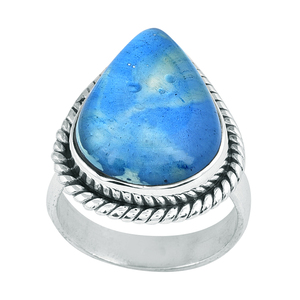 925พลอยแก้วไดโครอิกทรงลูกแพร์สีฟ้าแหวนอัญมณีเงินสเตอร์ลิงเครื่องประดับอินเทรนด์แหวนแฟชั่นสำหรับทุกเพศ - Product Image 2