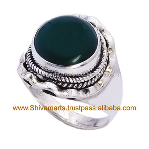 Nouveau Vente en Gros Belle 925 Bijoux En Argent Sterling Éternité Vermeil Vert Onyx Gemme Anneau Fournisseur & Exportateur - Product Image 2