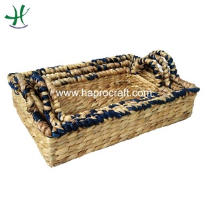 Nouvelle collection 2019, plateau rectangulaire en jacinthe d'eau, plateau en bambou tressé, plateau à fruits pour le stockage des aliments, pour la cuisine, usage domestique - Product Image 2