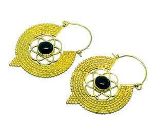 Boucle d'oreille en laiton sculpté à la main véritable boucle d'oreille en onyx noir - Product Image 3