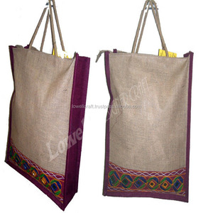 LOWELL CRAFT Embroidered Jute Tote <b>Bag</b> with Cotton Lining Fancy <b>Boho</b> Gift <b>Bag</b> for Women Shoulder <b>Bag</b> All Seasons - Product Image 1