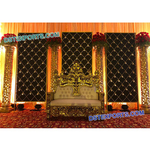 Décoration de scène de mariage indienne moderne avec bougies murales, décoration de scène de mariage en fibre, décoration de mur arrière de bougies de mariage, Colorado - Product Image 1