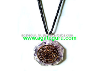 Collar de cristal de orgona de amatista natural hecho a mano, colgante de piedras preciosas genuinas de la India - Product Image 1
