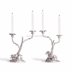 Bougeoir design de luxe Bougeoir contemporain en métal et verre plaqué argent Candélabre - Product Image 3