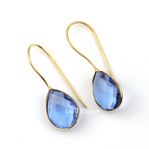Dernières boucles d'oreilles tendance en pierres précieuses, prix de gros, Tanzanite naturelle, Quartz, Argent sterling plaqué or, pendantes, unisexe, cadeau de mariage - Product Image 6