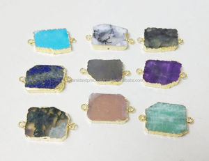 Connecteur en argent sterling plaqué or avec pierre précieuse en forme de tranche - 15-22 mm, forme naturelle, bijoux pour les occasions de fête - Product Image 3