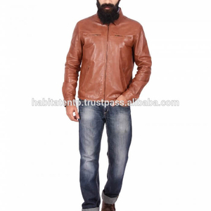 Veste en cuir d'agneau pur marron en gros pour hommes, quatre poches, vente d'automne d'hiver, vestes en cuir d'agneau pour hommes - Product Image 2