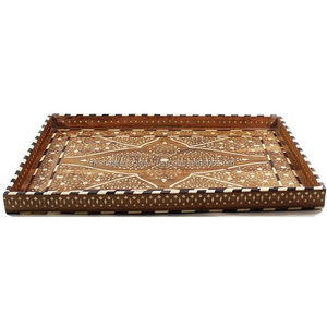 Dernier design Plateau de service rectangulaire en incrustation d'os Plateau en bois de taille personnalisée avec fer décoratif acrylique marbre Usage domestique cuisine - Product Image 6