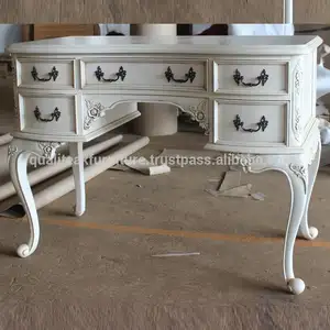 עתיק לבן צבע מהגוני כתיבה שולחן עם 6 מגירות