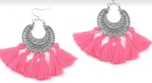 Pendientes de aro de moda para mujer de último diseñador con borlas y accesorio de fiesta de hilo de seda para compromiso de boda o regalo - Product Image 3