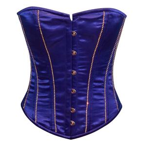 รัดตัวผ้าซาตินสีม่วง Steelboned Overbust พร้อม Rhinestone คุณภาพสูงที่กําหนดเองแฟชั่นสวมใส่รัดตัวผู้ขายผู้ส่งออก - Product Image 1