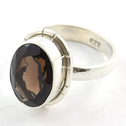 Perhiasan cincin perak murni 925 untuk wanita kuarsa berasap alami perhiasan India satu batu kualitas terbaik grosir pabrik dibuat