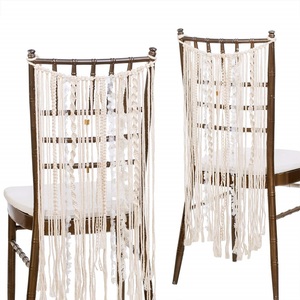 Dossier de chaise en macramé fait main avec pompon, tissu 100% coton, design moderne respectueux de l'environnement pour les fêtes, les mariages, Noël, la décoration de la maison - Product Image 1