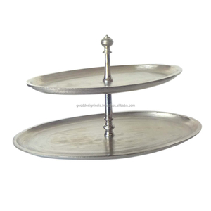 Soporte de pastel liso de 2 niveles, plataforma de forma ovalada, superficie sin procesar, soporte para pastel niquelado - Product Image 1