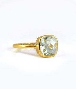 Green <b>Amethyst</b> Quartz Gemstone <b>rings</b> in 925 Sterling Silver Beautiful handmade <b>Gold</b> Plated Fashion Jewelry - Product Image 2