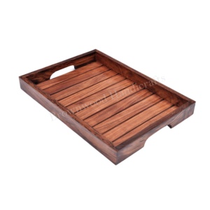 Solid Mango Wood Rectangle Handmade Serving Tray with Handles Hot Selling Wood Tray for Dining Kitchen Hotel Restaurant Bulk Use - Product Image 1