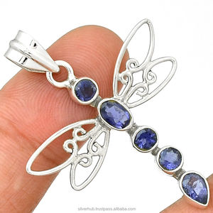 Beau pendentif papillon unique en argent sterling 925 pendentif en pierre précieuse Iolite naturelle bijoux pour femmes fournisseur ODM OEM - Product Image 1