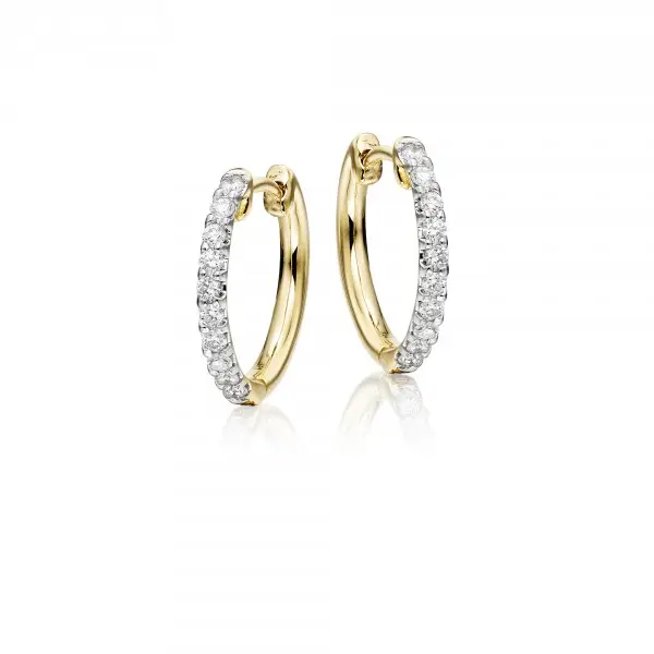 Brinco de argola de diamante real corte redondo 0.20tcw, brinco de 14k ouro amarelo