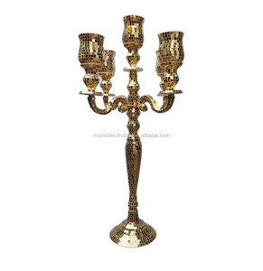 Candelabro Alto de Metal con 9 Brazos y Mosaico Dorado Antiguo para Decoración de Bodas, Eventos y Fiestas, Centro de Mesa, Candelabro de Pie - Product Image 4