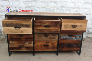 Meuble de chambre à coucher IVF--175 en gros Armoire 9 tiroirs en bois récupéré à ossature métallique - Product Image 2