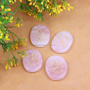 เข็มทิศเรกิลายนอร์สโบราณ4ชิ้นเข็มทิศเรกิพลอยโรสควอตซ์หินปาล์มแบบแบนหินฮวงจุ้ยสไตล์อาเกตแกะสลัก - Product Image 1