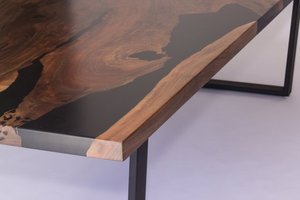 Table indienne de salle à manger de résine époxyde de meubles de luxe de style moderne de bois solide de bord vivant, bureau, table époxyde de restaurant - Product Image 4