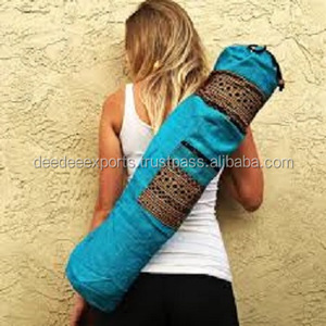 Bolsa de esterilla de Yoga de algodón azul claro personalizada de etiqueta privada ecológica Bilink con correas en rosa suave negro verde estampado - Product Image 2